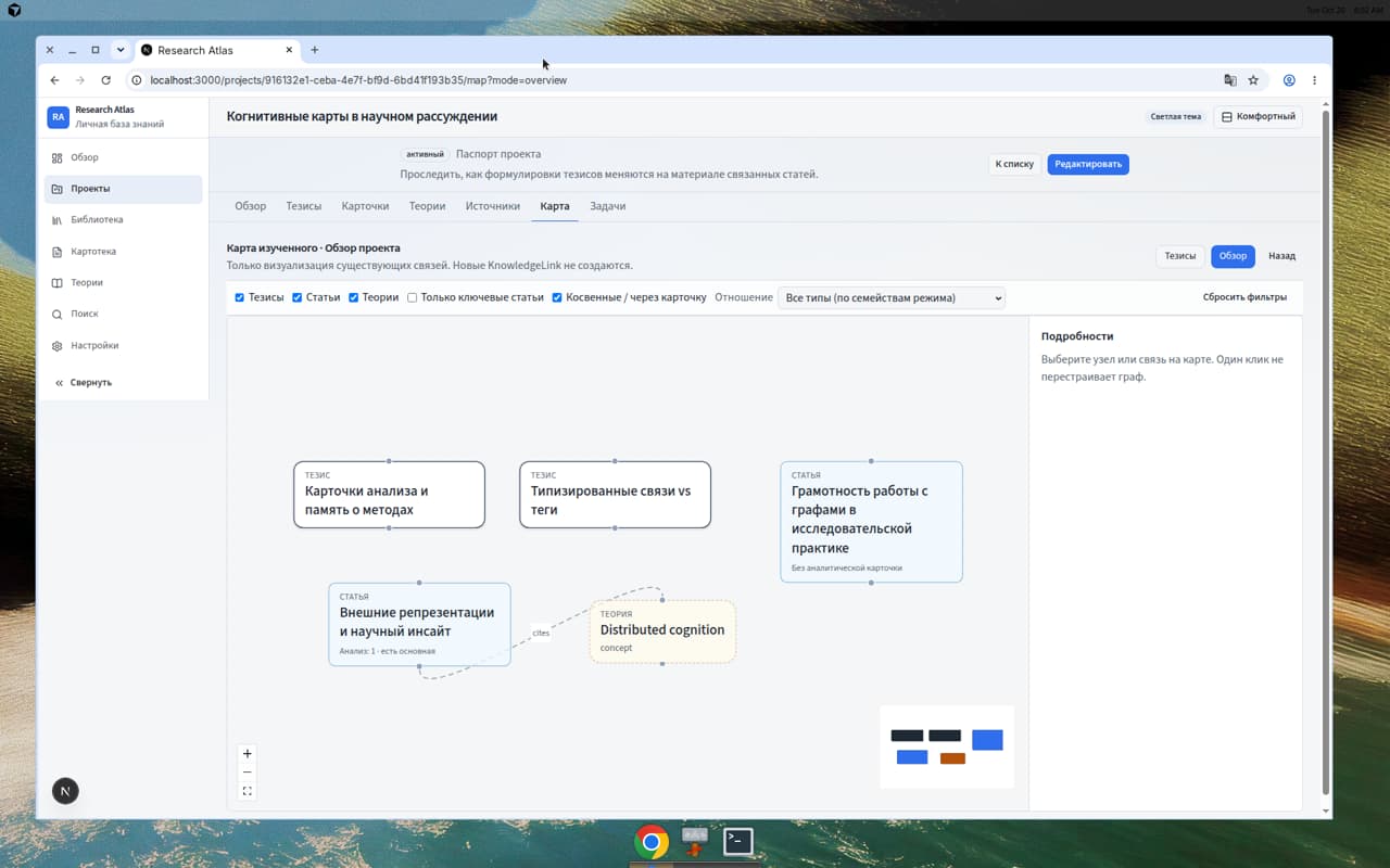 Knowledge Map Research Atlas: карта связей между тезисами, статьями и теориями